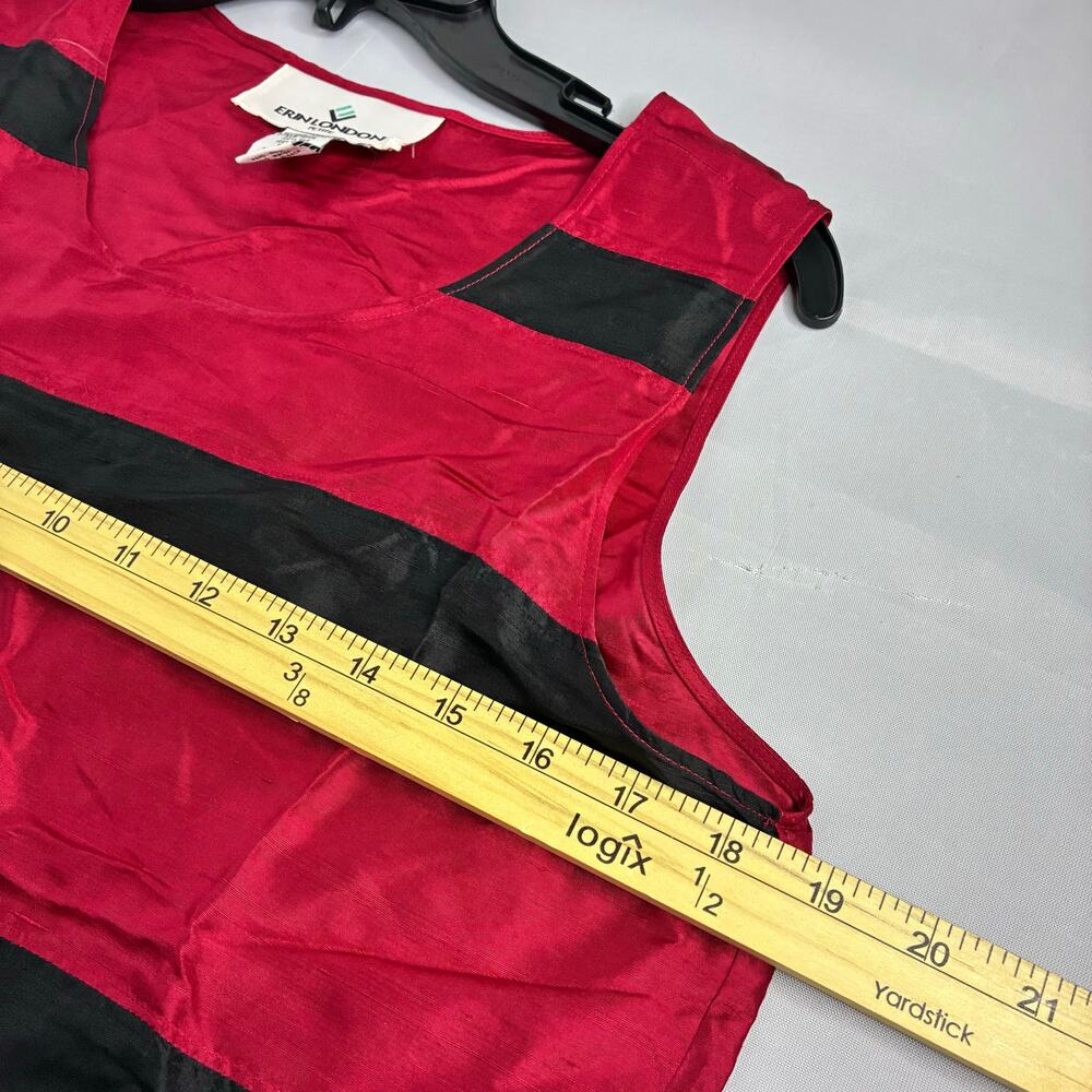 Erin London Petite 100% Silk Maroon Black Tank Top US Small Coquette Stripes - Picture 7 of 7